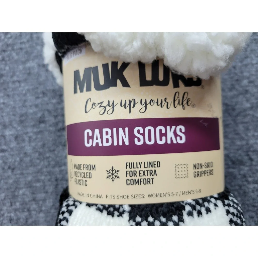 Muk Luks Cabin Socks 2 Pair Pack Buffalo Plaid Charcoal Grey S/M NEW